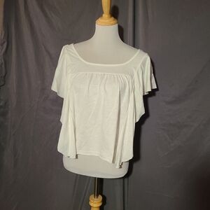American Eagle White ruffle top with square neckline and short sleeves